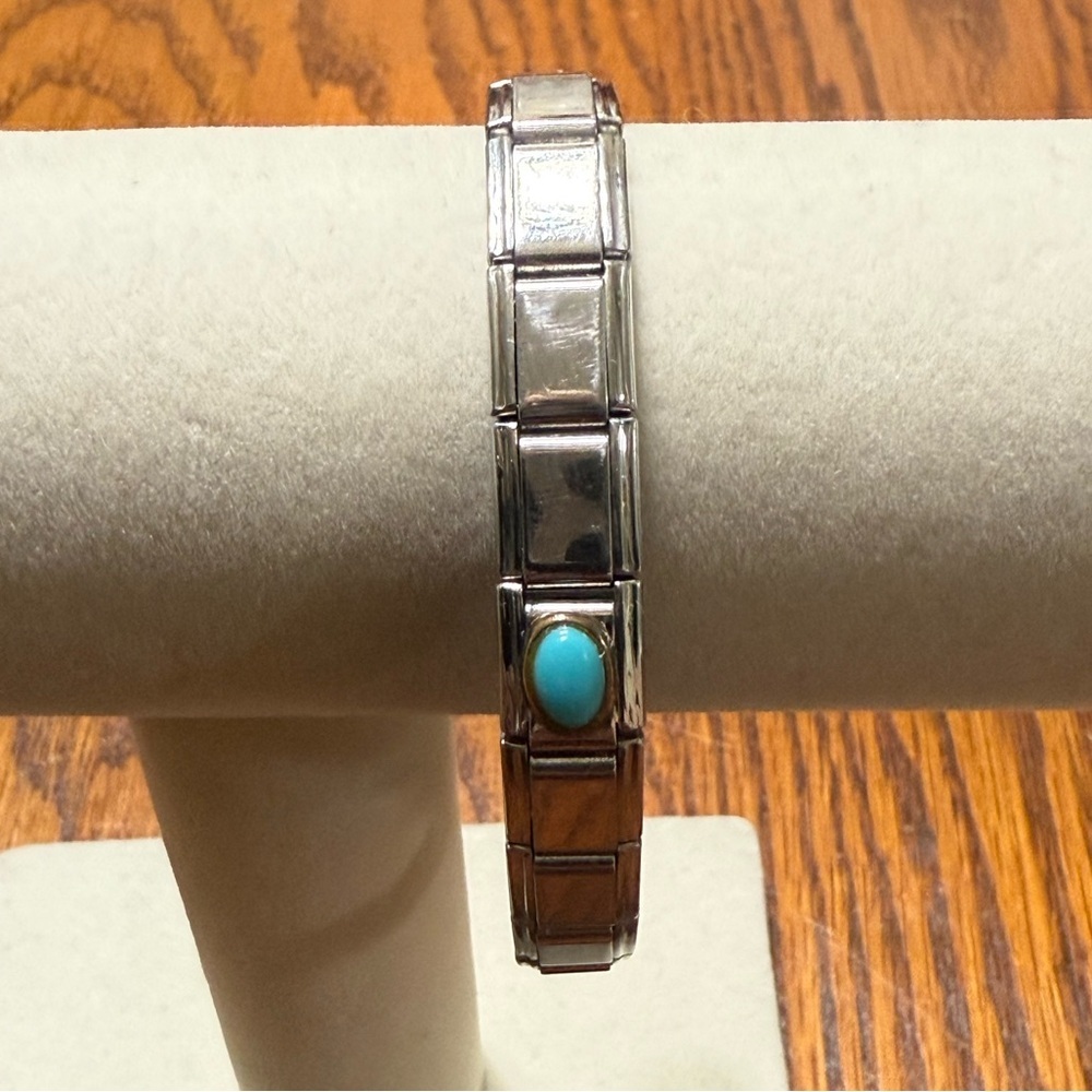 Manuel Zed Stainless Steel Bracelet with Turquoise & Gold Charm